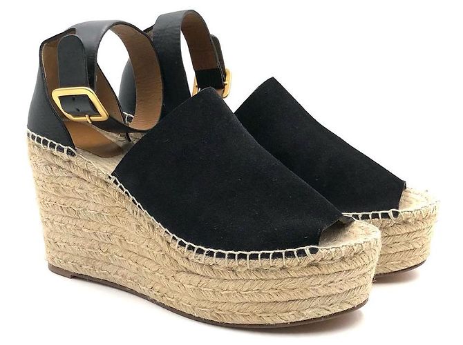 Sandali Chloé espadrillas con plateau e zeppa in pelle nera - vista 2