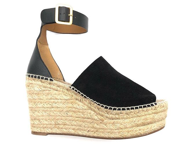 Sandali Chloé espadrillas con plateau e zeppa in pelle nera - vista 3