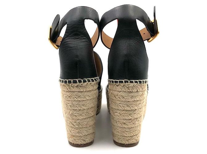 Sandali Chloé espadrillas con plateau e zeppa in pelle nera - vista 5