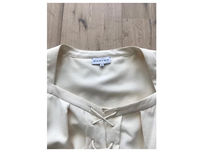 Carven Bluse aus cremefarbenem japanischem Canvas Weiß - Ansicht 2
