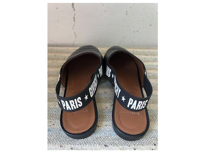 GIVENCHY Rivington Logo Elastischer Slingback Schwarze Leder Flats Pantoletten Gr 38 Pre-Owned - Ansicht 10