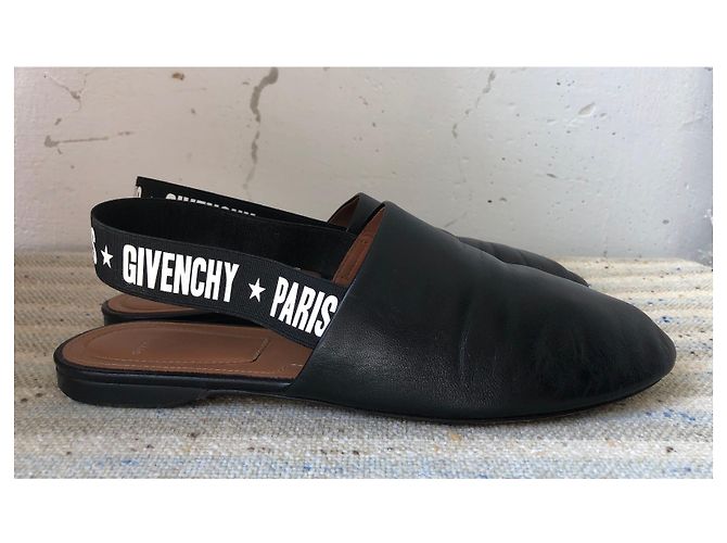 GIVENCHY Rivington Logo Elastischer Slingback Schwarze Leder Flats Pantoletten Gr 38 Pre-Owned - Ansicht 2