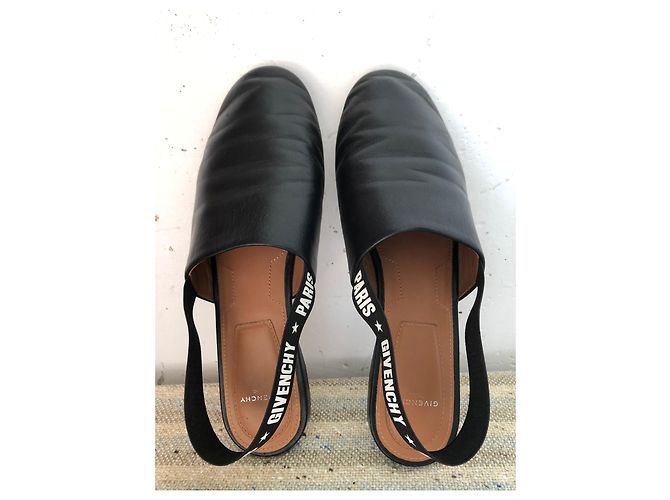 GIVENCHY Rivington Logo Elastischer Slingback Schwarze Leder Flats Pantoletten Gr 38 Pre-Owned - Ansicht 3