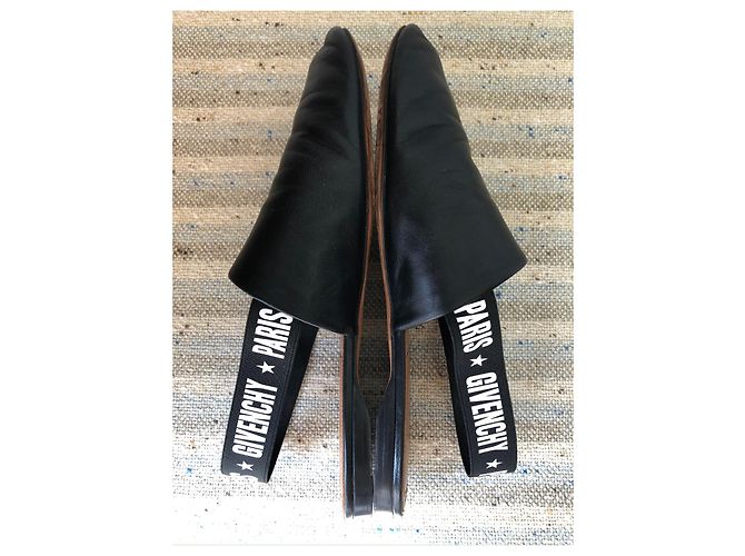 GIVENCHY Rivington Logo Elastischer Slingback Schwarze Leder Flats Pantoletten Gr 38 Pre-Owned - Ansicht 4