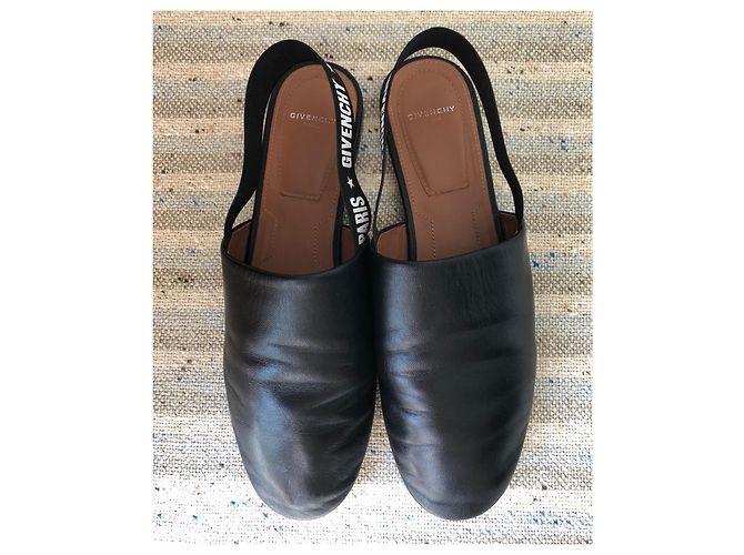 GIVENCHY Rivington Logo Elastischer Slingback Schwarze Leder Flats Pantoletten Gr 38 Pre-Owned - Ansicht 6