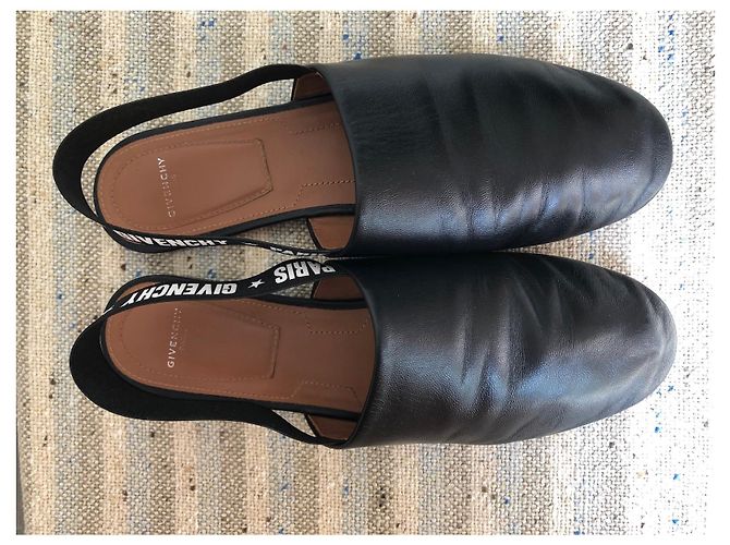 GIVENCHY Rivington Logo Elastischer Slingback Schwarze Leder Flats Pantoletten Gr 38 Pre-Owned - Ansicht 7