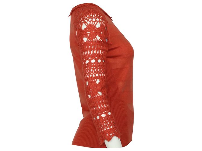 Carolina Herrera Häkelpullover aus orangefarbenem Kaschmir - Ansicht 2