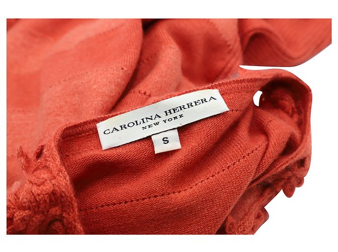 Carolina Herrera Häkelpullover aus orangefarbenem Kaschmir - Ansicht 3