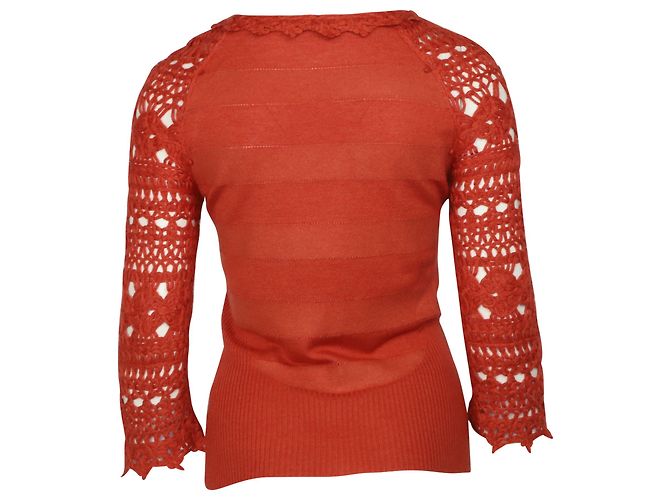 Carolina Herrera Häkelpullover aus orangefarbenem Kaschmir - Ansicht 4