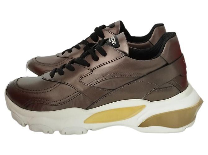 Sneaker Valentino Bounce in pelle marrone - vista 5