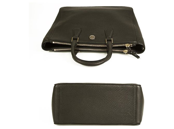 Tory Burch Große Shopper-Tasche aus schwarzem, gekrispeltem Leder mit Reißverschluss - Ansicht 5