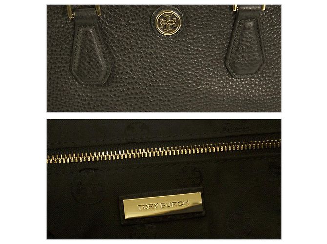 Tory Burch Große Shopper-Tasche aus schwarzem, gekrispeltem Leder mit Reißverschluss - Ansicht 7