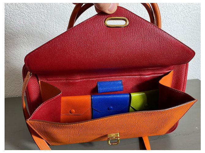 Borsa Hermès Loraine in pelle di vitello epsom Rosa Arancione - vista 9
