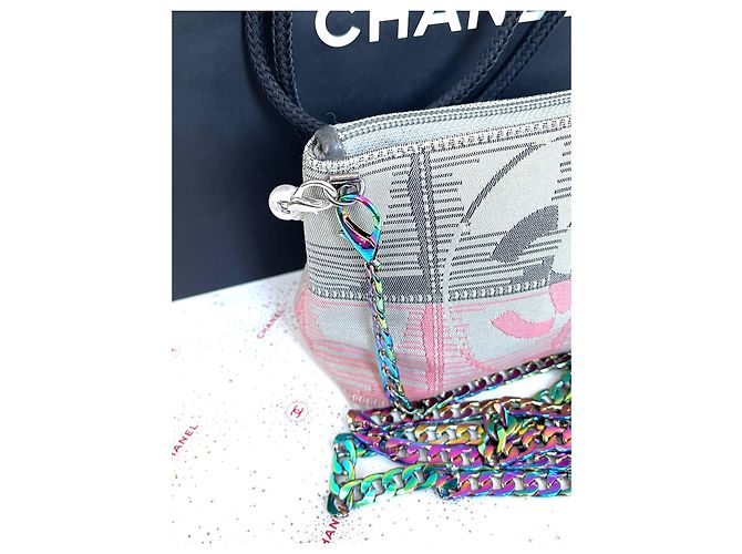 Pochette Chanel Travel Line Verde Rosa Multicolore - vista 3