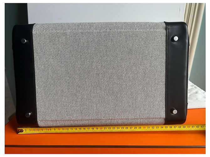 Sac à dépêches Hermès Hermes Haut a Courroies 40 Cargo canvas H/vitello Evercalf nero - vista 13