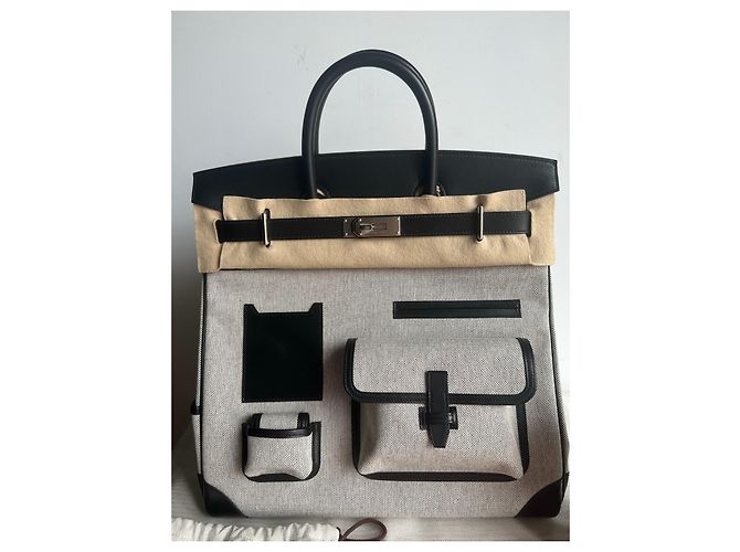 Sac à dépêches Hermès Hermes Haut a Courroies 40 Cargo canvas H/vitello Evercalf nero - vista 2
