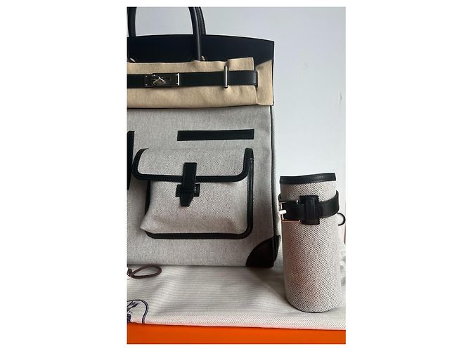Sac à dépêches Hermès Hermes Haut a Courroies 40 Cargo canvas H/vitello Evercalf nero - vista 3