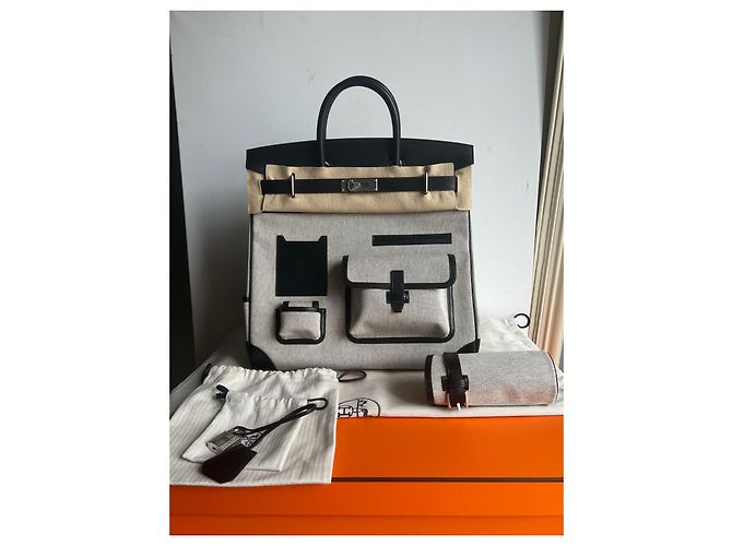 Sac à dépêches Hermès Hermes Haut a Courroies 40 Cargo canvas H/vitello Evercalf nero - vista 4