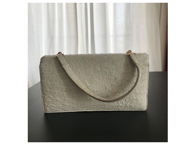 Borsa a mano Hermès Palonnier in pelle di struzzo Eggshell Bianco sporco - vista 2