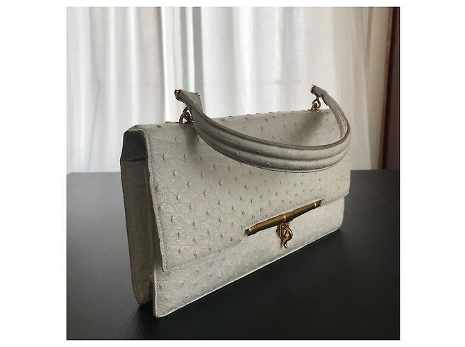 Borsa a mano Hermès Palonnier in pelle di struzzo Eggshell Bianco sporco - vista 3