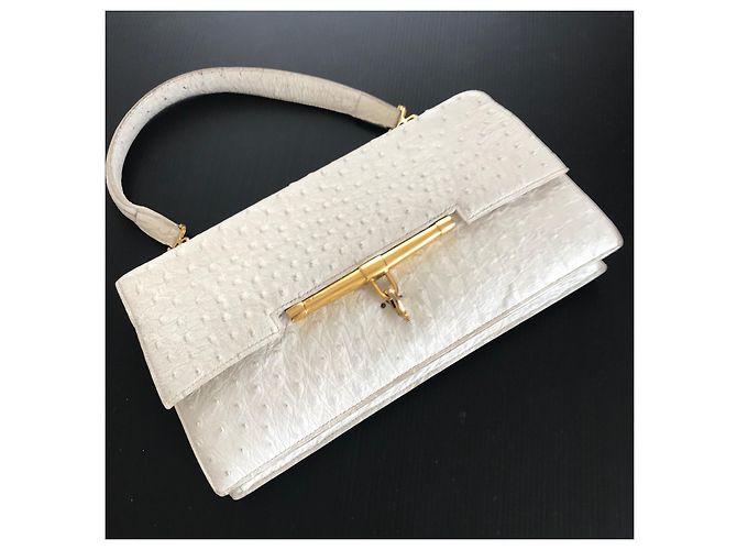 Borsa a mano Hermès Palonnier in pelle di struzzo Eggshell Bianco sporco - vista 4
