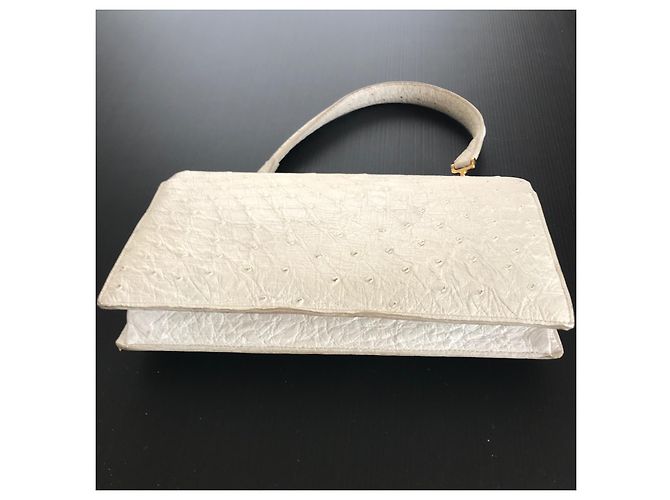 Borsa a mano Hermès Palonnier in pelle di struzzo Eggshell Bianco sporco - vista 6
