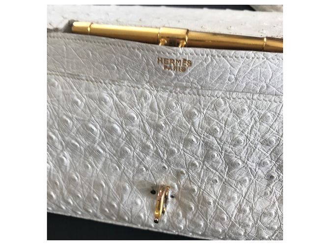 Borsa a mano Hermès Palonnier in pelle di struzzo Eggshell Bianco sporco - vista 9