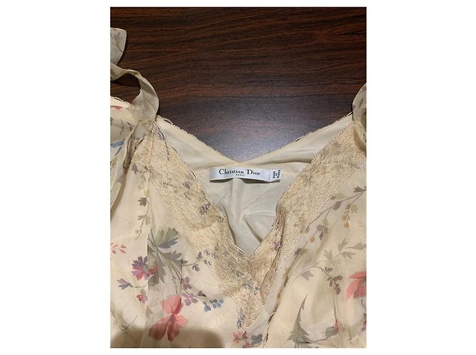 Christian Dior Seidenbluse mit Blumen und Spitze Creme Roh - Ansicht 2