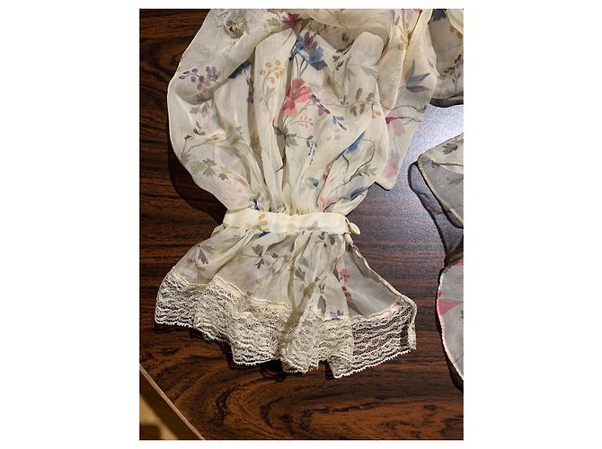 Christian Dior Seidenbluse mit Blumen und Spitze Creme Roh - Ansicht 3