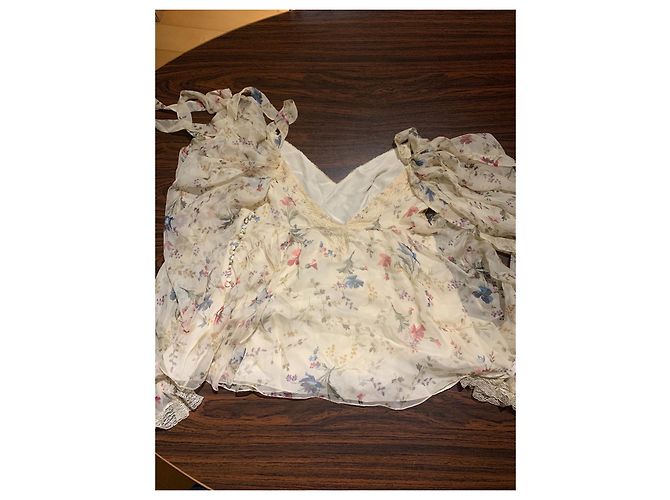 Christian Dior Seidenbluse mit Blumen und Spitze Creme Roh - Ansicht 4