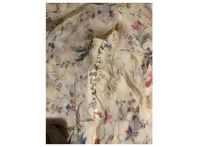 Christian Dior Seidenbluse mit Blumen und Spitze Creme Roh - Ansicht 5