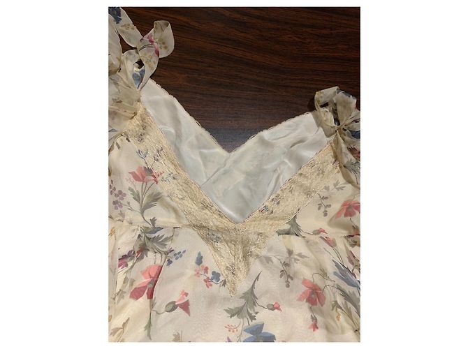 Christian Dior Seidenbluse mit Blumen und Spitze Creme Roh - Ansicht 6