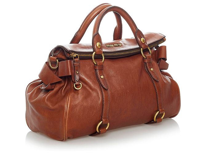 Cartella Fiocco Miu Miu Marrone Vitello Lux - vista 2