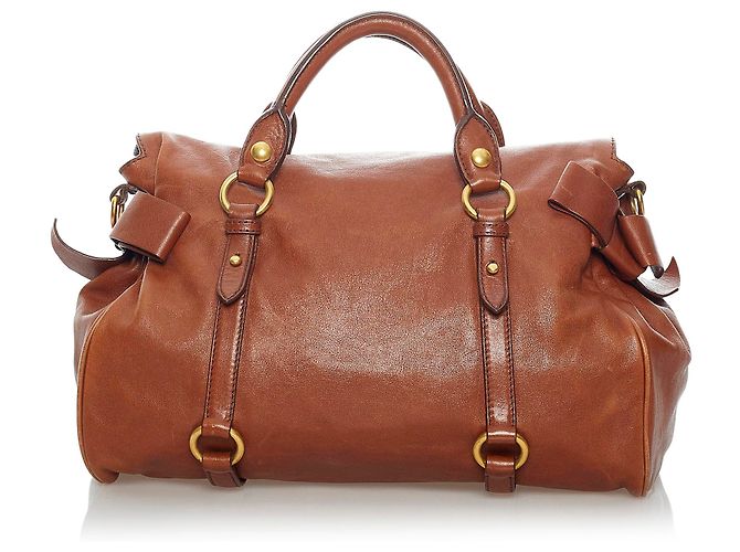 Cartella Fiocco Miu Miu Marrone Vitello Lux - vista 3