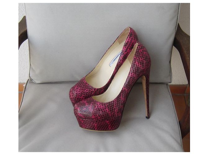Scarpe con zeppa Brian Atwood serpente d'acqua rosa lucido 38 - vista 3