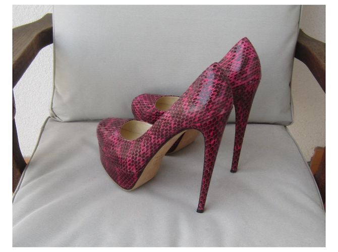 Scarpe con zeppa Brian Atwood serpente d'acqua rosa lucido 38 - vista 4