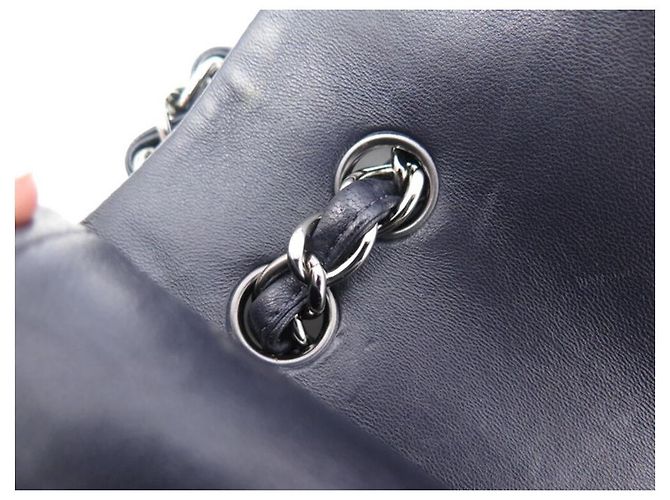 CHANEL CLASSIC TIMELESS MAXI JUMBO BOLSA AZUL MARINHO COURO ACOLCHOADO - vista 12