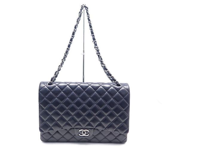 CHANEL CLASSIC TIMELESS MAXI JUMBO BOLSA AZUL MARINHO COURO ACOLCHOADO - vista 2