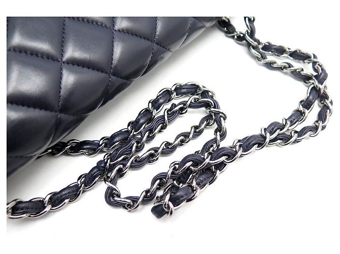 CHANEL CLASSIC TIMELESS MAXI JUMBO BOLSA AZUL MARINHO COURO ACOLCHOADO - vista 5
