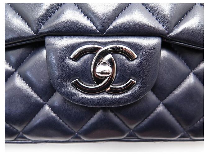 CHANEL CLASSIC TIMELESS MAXI JUMBO BOLSA AZUL MARINHO COURO ACOLCHOADO - vista 6