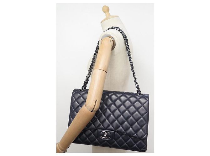 CHANEL CLASSIC TIMELESS MAXI JUMBO BOLSA AZUL MARINHO COURO ACOLCHOADO - vista 7