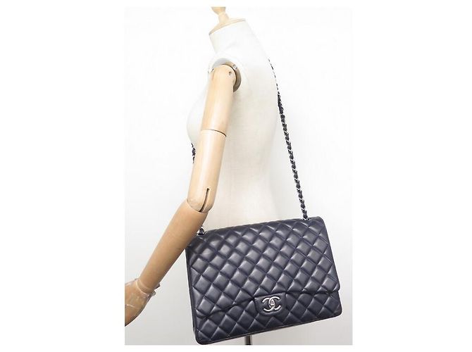 CHANEL CLASSIC TIMELESS MAXI JUMBO BOLSA AZUL MARINHO COURO ACOLCHOADO - vista 8
