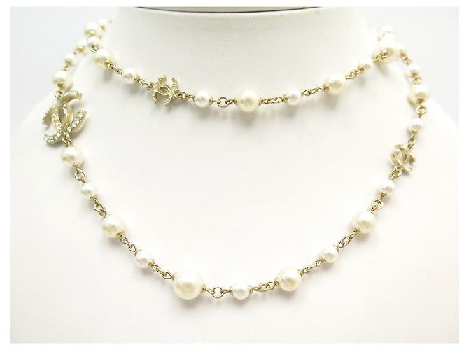 NUOVA COLLANA CHANEL LOGO CC E COLLANA DI PERLE 95COLLANA IN METALLO ORO CM D'oro - vista 2