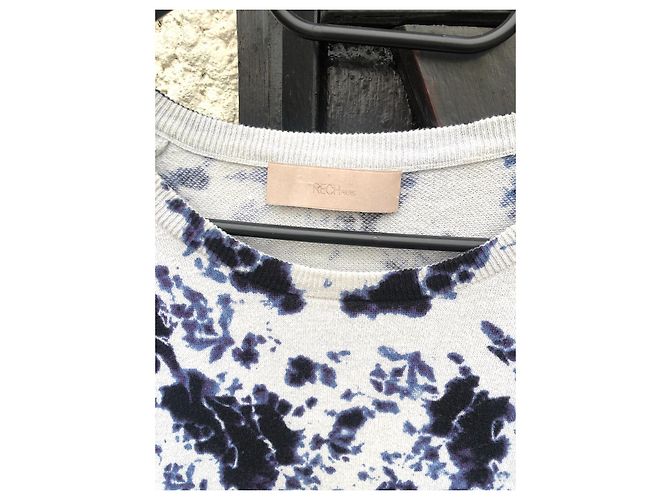 Georges Rech Kurzärmliger Strickpullover aus Baumwolle und Seide Weiß Blau Marineblau - Ansicht 3