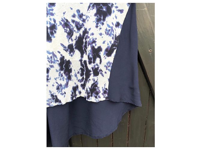 Georges Rech Kurzärmliger Strickpullover aus Baumwolle und Seide Weiß Blau Marineblau - Ansicht 5