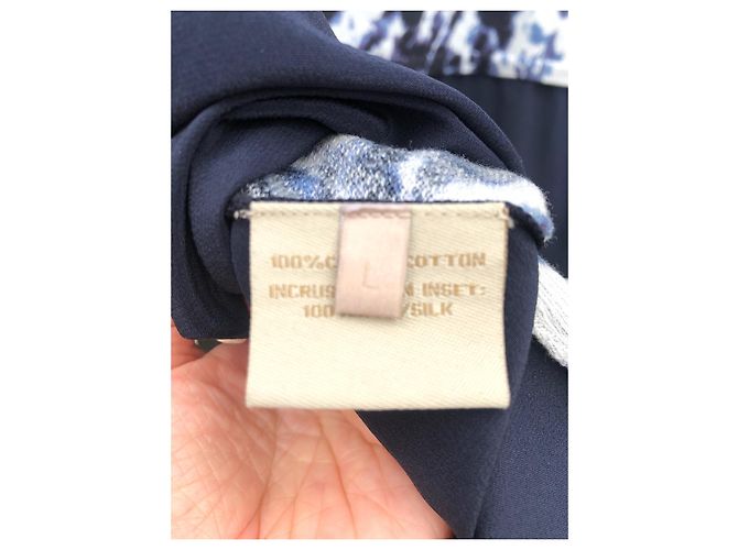 Georges Rech Kurzärmliger Strickpullover aus Baumwolle und Seide Weiß Blau Marineblau - Ansicht 8