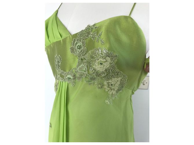 Autre Marque Abito da cocktail in seta Frédéric Alzra con pizzo e cristalli Verde chiaro - vista 2