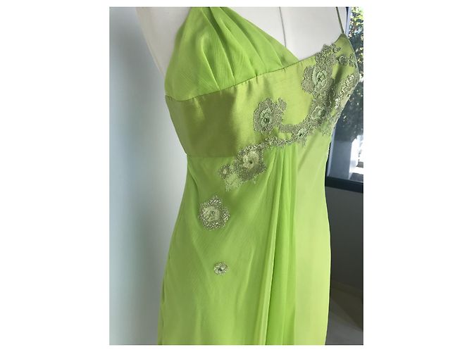 Autre Marque Abito da cocktail in seta Frédéric Alzra con pizzo e cristalli Verde chiaro - vista 3