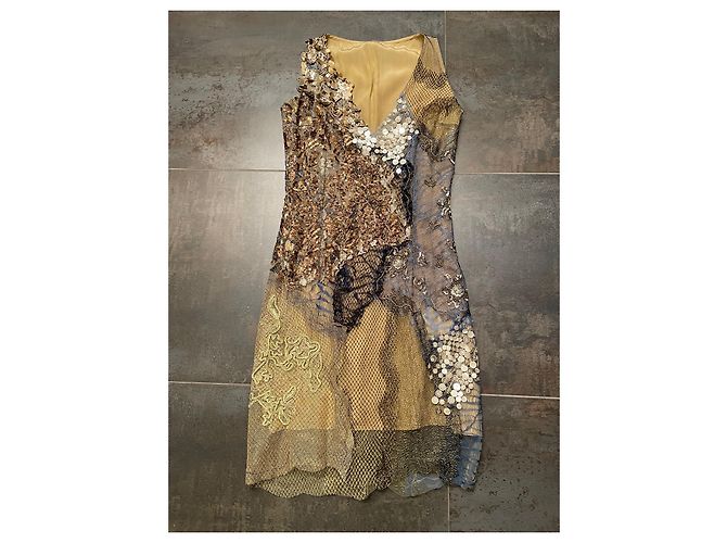 Autre Marque Abito AMEN con paillettes e rete dorato D'oro - vista 2
