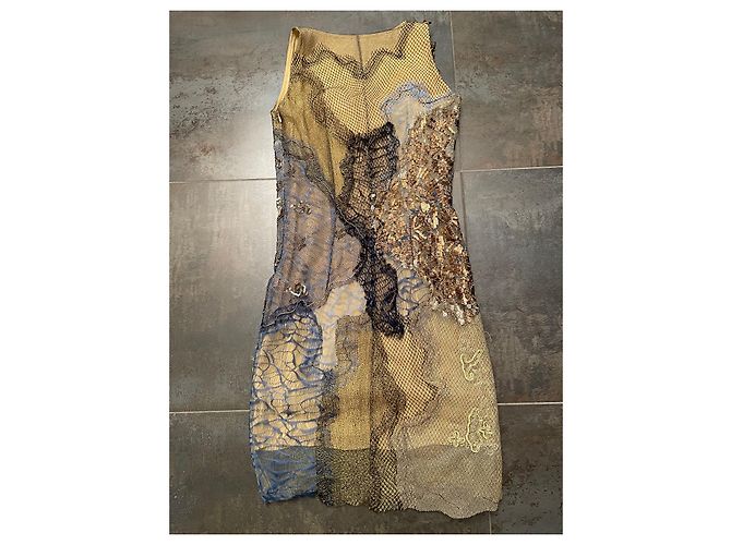 Autre Marque Abito AMEN con paillettes e rete dorato D'oro - vista 3